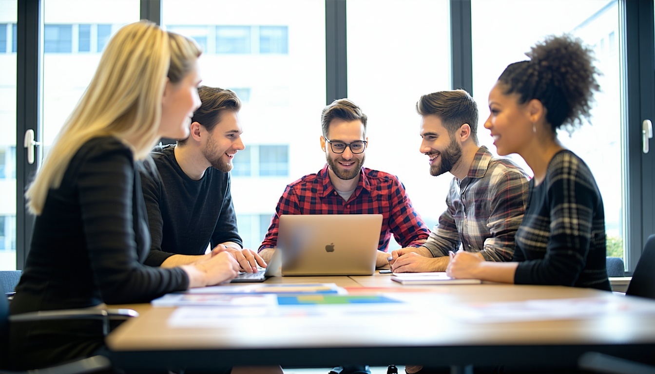 Collaborative team optimizing lead generation campaign